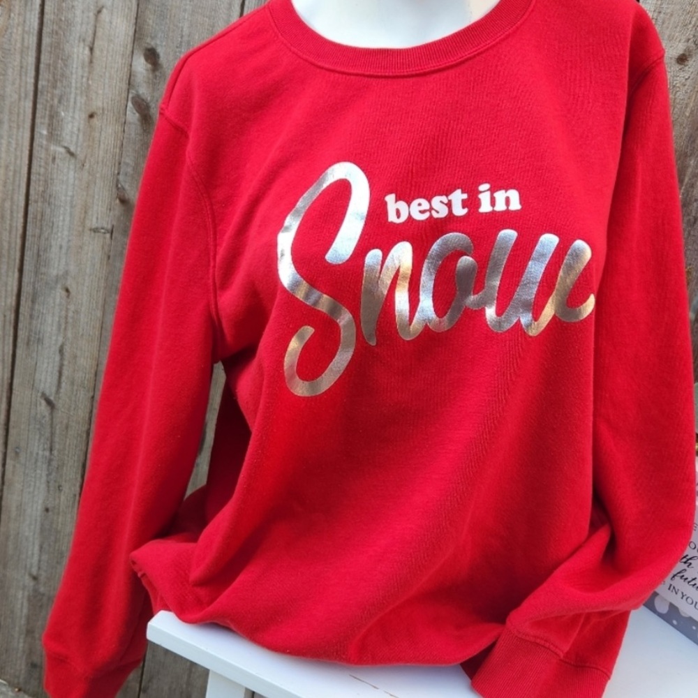 Old Navy Best In Snow Silver & White Spell Out Crewneck Sweatshirt Size M